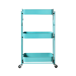 High quality iron trolley movable goods display shelf folding 3 tier storage metal kitchen trolley cart